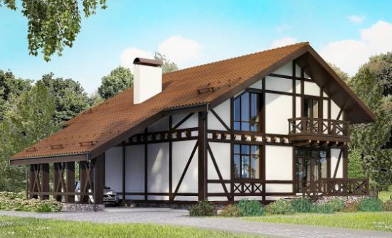 155-002-П Проект двухэтажного дома мансардой, гараж, бюджетный дом из арболита Азов | Проекты домов от House Expert