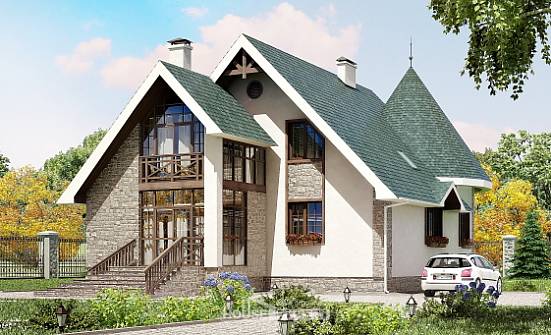 170-003-Л Проект двухэтажного дома мансардой, скромный домик из газобетона Шахты | Проекты домов от House Expert