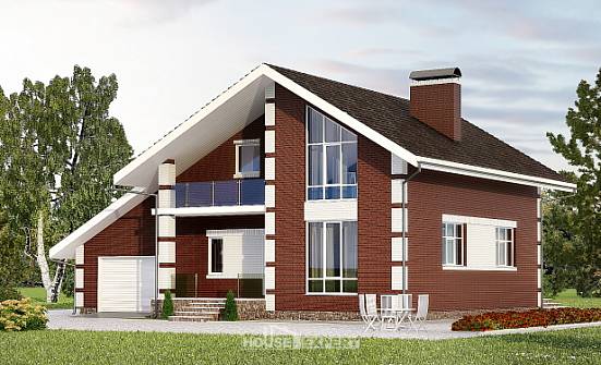 180-001-Л Проект двухэтажного дома с мансардой и гаражом, простой дом из теплоблока Гуково | Проекты домов от House Expert