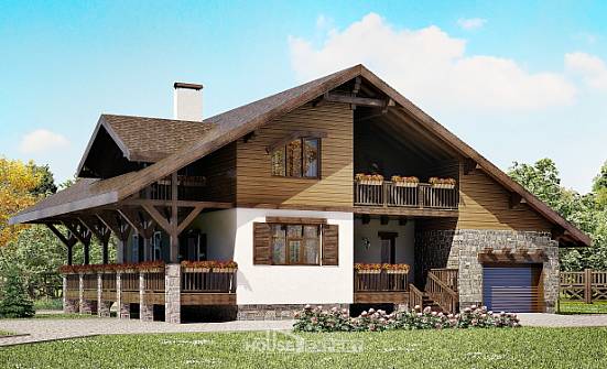 220-005-П Проект двухэтажного дома с мансардным этажом и гаражом, красивый коттедж из кирпича Донецк | Проекты домов от House Expert