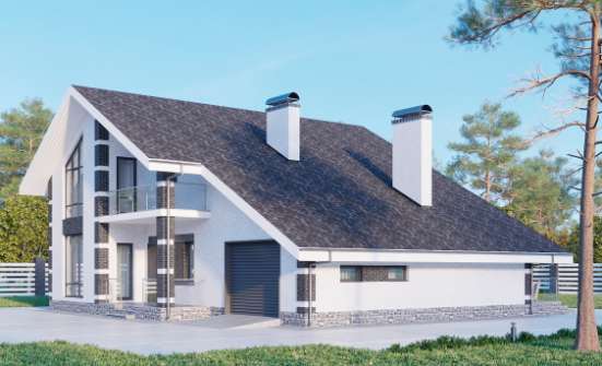 190-008-П Проект двухэтажного дома мансардой, гараж, простой домик из теплоблока Азов | Проекты домов от House Expert