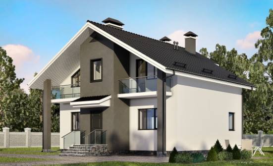 150-005-Л Проект двухэтажного дома с мансардой, бюджетный загородный дом из бризолита Каменск-Шахтинский | Проекты домов от House Expert