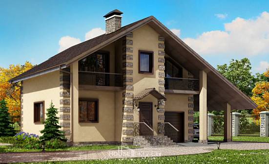 150-003-П Проект двухэтажного дома мансардой и гаражом, бюджетный коттедж из поризованных блоков Белая Калитва | Проекты домов от House Expert