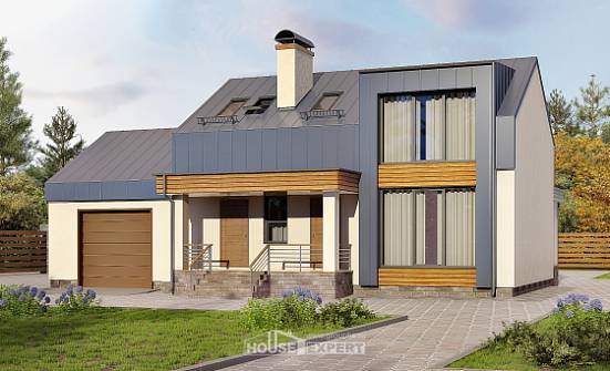 150-015-П Проект двухэтажного дома мансардой, гараж, экономичный загородный дом из пеноблока Азов | Проекты домов от House Expert