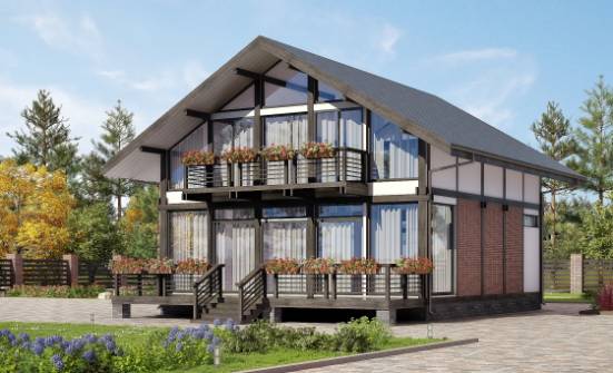 170-007-П Проект двухэтажного дома с мансардой, современный загородный дом из бревен Гуково | Проекты домов от House Expert