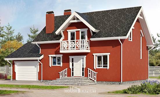 180-013-Л Проект двухэтажного дома мансардой, гараж, красивый домик из блока Новошахтинск | Проекты домов от House Expert