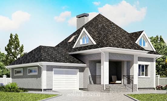 135-001-Л Проект двухэтажного дома мансардный этаж, гараж, доступный домик из кирпича Новочеркасск | Проекты домов от House Expert