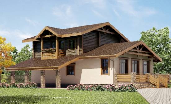 170-004-П Проект двухэтажного дома мансардный этаж, гараж, доступный домик из арболита из бревен Донецк | Проекты домов от House Expert