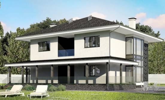 245-002-П Проект двухэтажного дома и гаражом, современный коттедж из газосиликатных блоков Новошахтинск | Проекты домов от House Expert