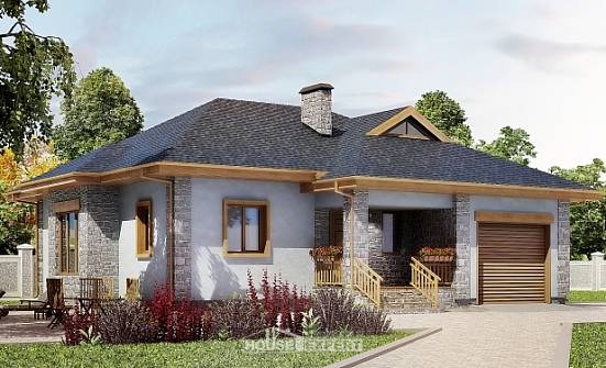 130-006-П Проект одноэтажного дома и гаражом, скромный домик из теплоблока Донецк | Проекты домов от House Expert