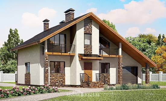 180-008-П Проект двухэтажного дома с мансардным этажом, гараж, уютный загородный дом из газобетона Батайск | Проекты домов от House Expert