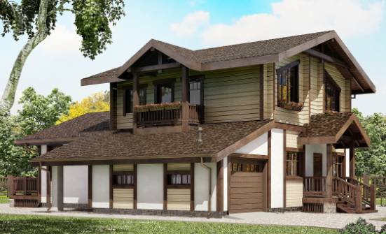 190-004-П Проект двухэтажного дома с мансардой, гараж, красивый загородный дом из бризолита из дерева Новошахтинск | Проекты домов от House Expert
