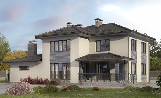 340-005-П Проект двухэтажного дома и гаражом, большой домик из поризованных блоков Сальск | Проекты домов от House Expert