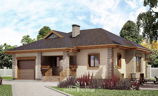 130-006-Л Проект одноэтажного дома и гаражом, современный домик из арболита Волгодонск | Проекты домов от House Expert