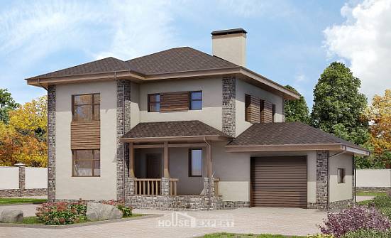 185-004-П Проект двухэтажного дома, гараж, современный домик из газобетона Гуково | Проекты домов от House Expert