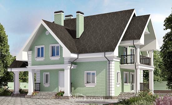 140-003-Л Проект двухэтажного дома с мансардой, гараж, классический дом из поризованных блоков Батайск | Проекты домов от House Expert