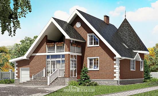 220-002-Л Проект двухэтажного дома мансардой, гараж, средний домик из арболита Таганрог | Проекты домов от House Expert