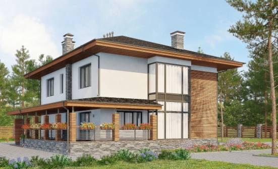 305-001-П Проект двухэтажного дома и гаражом, современный загородный дом из теплоблока Батайск | Проекты домов от House Expert