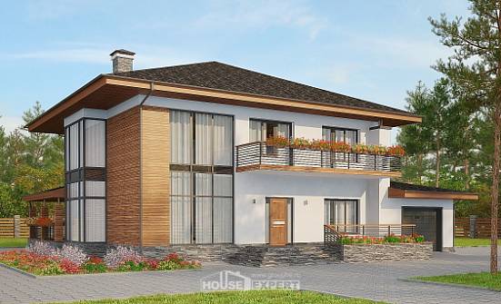 305-001-П Проект двухэтажного дома и гаражом, современный загородный дом из теплоблока Батайск | Проекты домов от House Expert