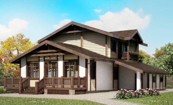 190-004-П Проект двухэтажного дома с мансардой, гараж, красивый загородный дом из бризолита из дерева Новошахтинск | Проекты домов от House Expert