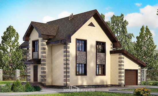160-004-П Проект двухэтажного дома и гаражом, небольшой домик из поризованных блоков Ростов-на-Дону | Проекты домов от House Expert