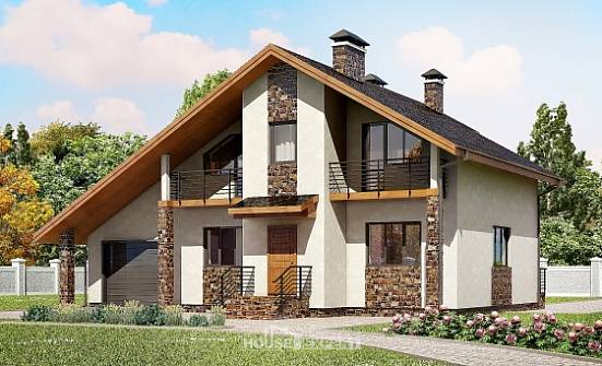 180-008-Л Проект двухэтажного дома с мансардой и гаражом, просторный домик из бризолита Белая Калитва | Проекты домов от House Expert