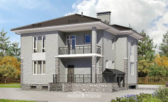 275-004-П Проект трехэтажного дома и гаражом, большой домик из кирпича Шахты | Проекты домов от House Expert