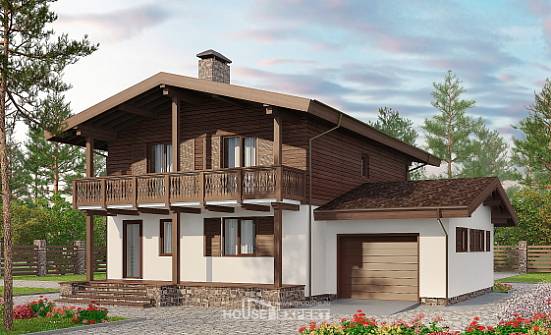 180-018-Л Проект двухэтажного дома с мансардой и гаражом, доступный дом из блока Азов | Проекты домов от House Expert