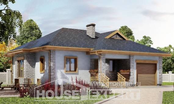 130-006-П Проект одноэтажного дома и гаражом, бюджетный домик из теплоблока, Донецк