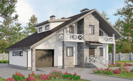 180-017-Л Проект двухэтажного дома с мансардным этажом и гаражом, классический дом из блока, Волгодонск