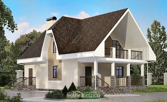 125-001-Л Проект двухэтажного дома с мансардным этажом, бюджетный загородный дом из пеноблока, Новошахтинск