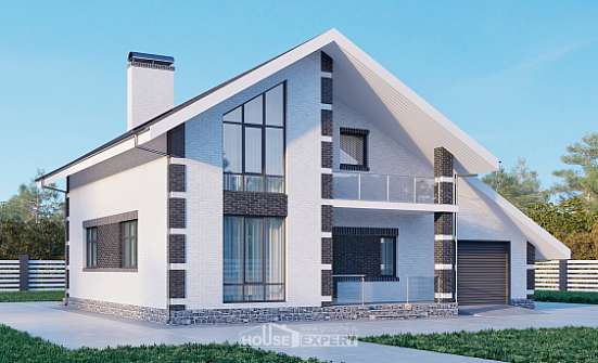 190-008-П Проект двухэтажного дома с мансардным этажом, гараж, простой коттедж из газобетона, Донецк