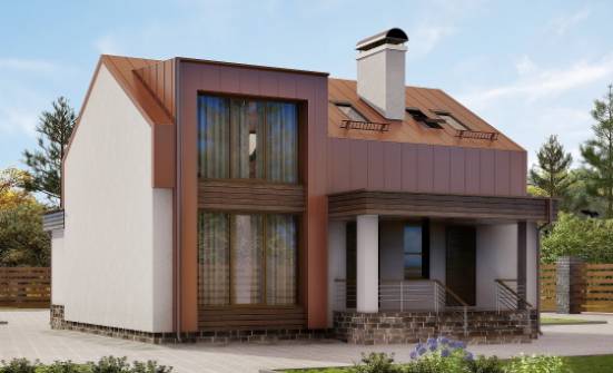 120-004-Л Проект двухэтажного дома с мансардным этажом, бюджетный коттедж из бризолита, Белая Калитва