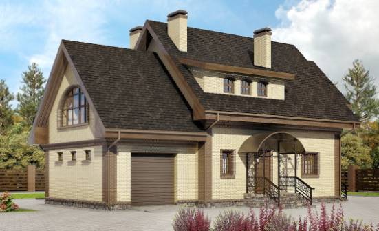 185-003-Л Проект двухэтажного дома с мансардой, гараж, красивый домик из арболита, Гуково